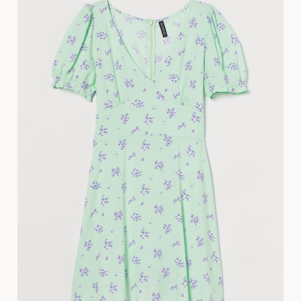 3/$20 Teal Sun Dress with Purple Flowers V-Neck